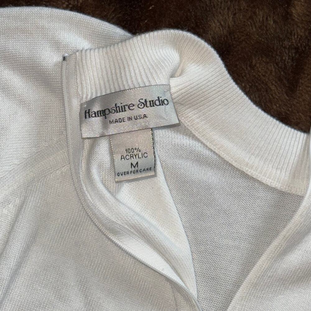 Hampshire Studio Sweater Women M White Excellent Mock Neck Zip Back Short Sleeve - Picture 4 of 4